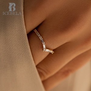 ICEBELA güzel takı toptan <span class=keywords><strong>V</strong></span> şekilli istifleme yüzük kadın zirkon kızlar için 925 ayar gümüş lüks tasarımcı dalga yüzük - Product Image 4