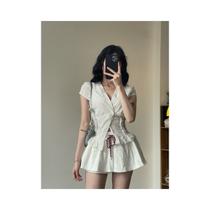 Jupe-short décontractée pour femme de bonne qualité avec cordon de serrage – Jupe-short fluide style coréen, échantillon gratuit - Product Image 3