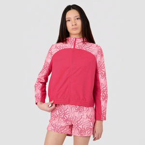 Ensemble veste coupe-vent et short pour femme, rose, imprimé color block, léger, avec fermeture éclair intégrale, à capuche, tenue de sport décontractée - Product Image 1