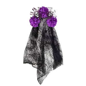 Corona de Flores del Día de Muertos con Velo Negro y Diadema de Calaveras para Disfraces de Halloween - Product Image 2
