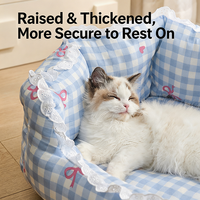 Coussin de luxe ovale pour chat, tapis rafraîchissant, nid douillet en dentelle à volants, coussin donut à rebord haut pour chien, sommeil profond apaisant, antidérapant, lavable, vente en gros OEM