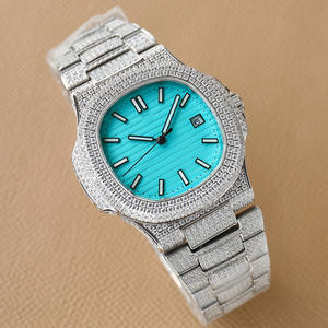 Montre pour homme en moissanite bleu glace ultra-fine, diamant artificiel, design de luxe personnalisé - Product Image 6