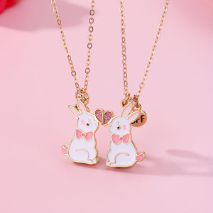 Kalung liontin hewan untuk sahabat, 2 buah/set kalung Magnet menarik kelinci <span class=keywords><strong>BFF</strong></span> Enamel, Kalung liontin hewan - Product Image 2