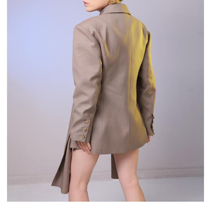 A cuadros de mujeres Irregular <span class=keywords><strong>Mujer</strong></span> Chaquetas de manga larga Cruz vendaje hebilla de dos <span class=keywords><strong>traje</strong></span> de abrigo - Product Image 2