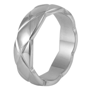 yunnique Geometric <b>Titanium</b> Steel <b>Ring</b> Wavy Edge Smooth Diamond Pattern Unisex Fashion Jewelry Index Finger <b>Ring</b> - Product Image 5