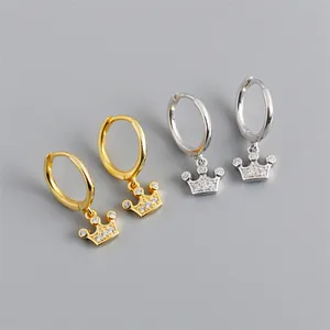 Fashion Trendy Crown Pendant Zircon 18k Gold 925 Sterling Silver Fashion Hoop Earrings for Women
