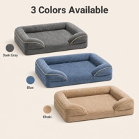 Canapé-lit pour animaux de compagnie en velours à trois côtés, mousse haute résilience, rembourrage en coton PP, bordure dorée, housse lavable, antidérapant, orthopédique, toutes saisons, OEM