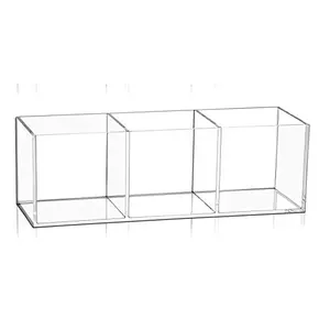 Acrylic Cube Compartment Organizer 3 Section Clear Acrylic Pencil Holder Drawer Organizer for Office Kitchen Bathroom Storage