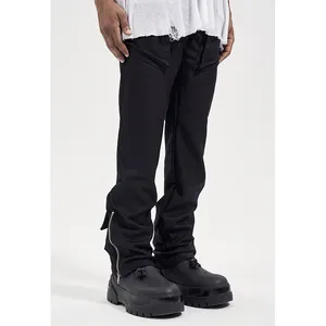 LILUO High Quality Custom Logo Slim Fit Jeans Skinny Split Hem Zipper Bottom Stacked Pants