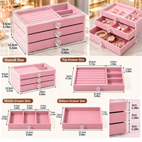 Boîte de rangement en acrylique pour bijoux en velours rose, organiseur de bagues et de boucles d'oreilles, boîte de rangement en forme de cube