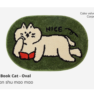 Alfombra de baño ovalada de felpa con diseño de gato de dibujos animados, suave, de terciopelo, para mesita de noche, antideslizante, lavable, alfombra peluda para dormitorio - Product Image 2