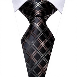 Corbata de Seda Jacquard Casual para Hombre, Diseño de Rayas Negras y Marrones, con Pañuelo y Gemelos, para Bodas, Negocios y Fiestas - Product Image 2
