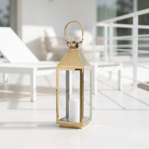 Faroles de Vela Personalizables de Acero Inoxidable Dorado Martillado a Mano de Lujo para Decoración del Hogar y Patio - Product Image 3