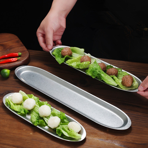Assiette coulissante en acier inoxydable pour crevettes, plateau à sushi long de style japonais, assiette créative pour la maison, vaisselle de cuisine - Product Image 1