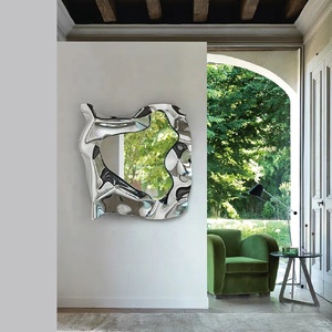 Specchio <span class=keywords><strong>da</strong></span> <span class=keywords><strong>Parete</strong></span> Moderno in Metallo a Onda, Decorazione Scintillante Fatta a Mano, Specchio in Acciaio Inossidabile Smussato, Splendida Scultura Artistica <span class=keywords><strong>da</strong></span> <span class=keywords><strong>Parete</strong></span> Argento di Lusso - Product Image 5