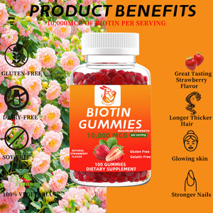 Gummies de biotine en gros d'usine avec biotine sodique favorisant la croissance des cheveux, compléments à base de plantes, saveur fraise naturelle - Product Image 2
