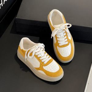 Scarpe basse color block da donna, rosse, gialle, marroni, scarpe singole, suola spessa, scarpe casual da ragazza, allacciate a taglio basso - Product Image 3