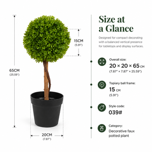 Albero Artificiale di Bosso in Vaso a Sfera Singola, Tronco in Legno Massiccio Avvolto in Viti, Decorazione Verde Simulata - Product Image 5