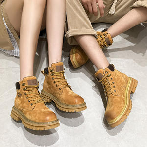 Bottes à lacets marron foncé style couple <span class=keywords><strong>pour</strong></span> femmes de <span class=keywords><strong>petite</strong></span> <span class=keywords><strong>taille</strong></span> avec semelles épaisses <span class=keywords><strong>pour</strong></span> rehausser la silhouette, idéales <span class=keywords><strong>pour</strong></span> l'automne, la <span class=keywords><strong>moto</strong></span> et les tenues de travail en extérieur - Product Image 1