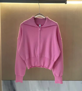เสื้อคาร์ดิแกนผู้หญิงแบบสั้น ซิปหนา ปิดด้วยกระดุม  หลากสี สไตล์ลำลอง - Product Image 4