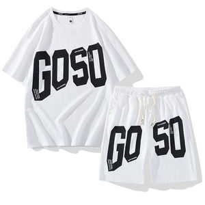 ANZKTN, traje de manga corta con estampado de letras grandes y cuello redondo para hombre deportivo informal de verano - Product Image 2