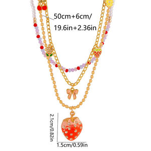 Collar de cadena de oro <span class=keywords><strong>en</strong></span> capas con cuentas coloridas personalizadas con amuleto de cereza fresa <span class=keywords><strong>para</strong></span> amantes collar de moda <span class=keywords><strong>para</strong></span> parejas - Product Image 2