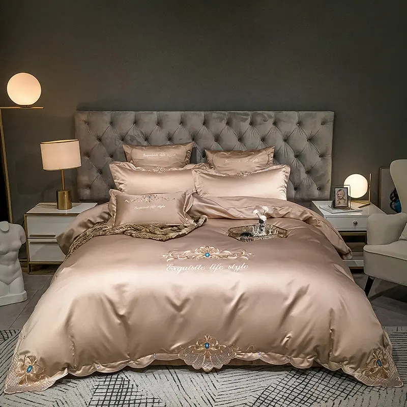 High quality luxury brand home duvet covers complete bed sets comforter 100% silk bed sheet
