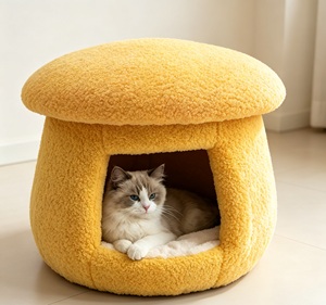 Novedosa Cama Otomana para Mascotas con Forma de Hongo, Casa Cueva Calmante para Gatos de Interior, Taburete Multifuncional - Product Image 1