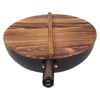 Wok en fer de 32 cm avec poignée en bois et couvercle, chauffe uniforme, ustensile de cuisson durable pour une cuisine saine et les sautés maison