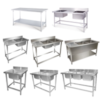 Évier de cuisine professionnel en acier inoxydable 304 pour restaurant, table de préparation pour le nettoyage du poisson avec double évier, fournisseurs de comptoirs