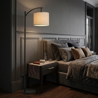 Lampadaire LED de style nordique en fer avec abat-jour en tissu, commande par bouton, pour salon, chambre à coucher, lampe de chevet verticale, lumière chaude, pour coin de canapé