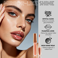 Brillo Labial de Lujo en Estuche Dorado Premium con Forma Hexagonal para Chicas, Acabado Espejo Kawaii