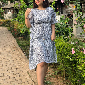 Custom logo High Quality Screen Print Oversized Loose Dress Outdoor Beach <strong>Women</strong> Short Sleeve Lace Casual Dress - Product Image 3