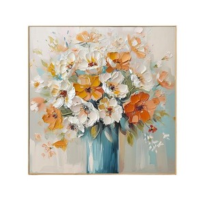 Hand Painted Oil <b>Painting</b> Abstract Flowers Art Metal <b>Frame</b> 3D Effect <b>For</b> Living Room Dining Room Wall Decor - Product Image 5