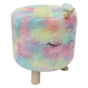 Tie-Dye 3d Eenhoorn Lange Bont Licht Up Hout Kinderen Voet Kruk Soft Kids Bed Houten Luxe Kleine Schoen kruk