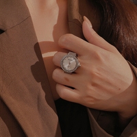 Montre à doigt mini ronde en gros avec bracelet élastique, cadran numérique, quartz, style Y2K, or rose, pour femme