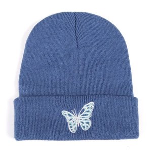 Bonnet personnalisé d'hiver à la mode mode en acrylique à double tricot chaud avec logo papillon brodé - Product Image 1