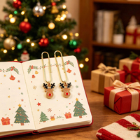 Marque-page de Noël en métal, motif dessin animé (Père Noël, Élan, Sapin, Bonbon, Chaussette), décoratif, marqueur de page, ensemble cadeau de papeterie de bureau pour les fêtes