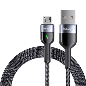 Essager fuerte diseño LED Cable de datos móviles tela de Nylon trenzado rápido de carga de Micro USB de carga de datos Cables