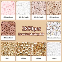 Kit de fabrication de bijoux en perles Heishi en argile polymère DIY, ensemble de perles plates rondes de couleur rose neutre, perles en vrac pour la fabrication de bracelets et de colliers