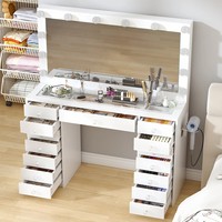 Table de toilette moderne en bois blanc avec miroir et tiroir, miroir de maquillage vintage pour fille avec lumière LED pour chambre à coucher