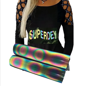 Alto trasferimento di calore luminoso 7 arcobaleno colore iridescente vinile <span class=keywords><strong>riflettente</strong></span> PET <span class=keywords><strong>foglio</strong></span> di pellicola per la stampa elastica T-Shirt indumento etichette - Product Image 1