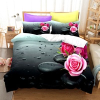 Vente chaude 3D 5D Imprimé Ensemble de Literie Rose Fleur avec Housse de Couette Draps et Taie d'Oreiller pour Aisia Européenne