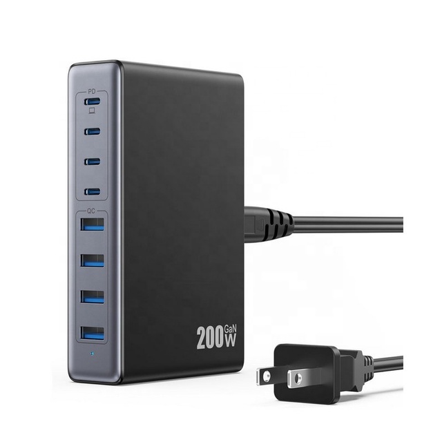 New 200W USB C GAN Charger Adapter 8-Port HUB Desktop Charger PD 65W Fast Charging Station for Laptop for MacBook Pro/Air
