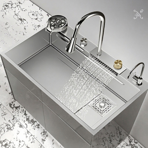 Évier de cuisine moderne multifonctionnel en acier inoxydable, cascade noire avec fonction coulissante intelligente - Product Image 3