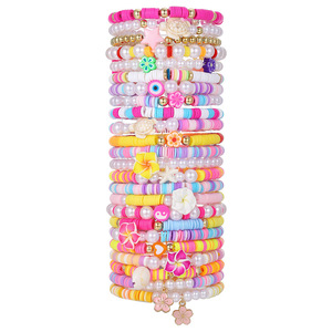 Multi Layered Beaded Polymer Clay Stacking <b>Bracelet</b> Set Bohemian Style Handmade Elastic <b>Rope</b> Jewelry For Women Spring 2025 - Product Image 5