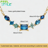 Collier de clavicule en acier inoxydable 316 avec revêtement PVD or épais de 3 microns maximum, perles incrustées de grand zircon bleu et breloque