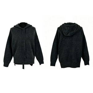Chunky Knit Hooded Sweater Charcoal Grey Pullover Drawstring Hoodie Oversized <strong>Slouchy</strong> Side Split Pocket <strong>Jumper</strong> for <strong>Women</strong> - Product Image 3