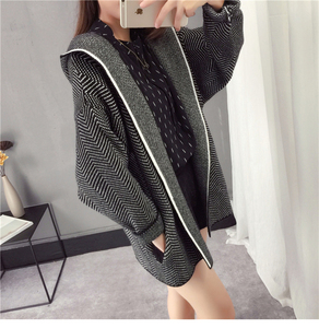 Fashion Custom <strong>Knit</strong> Cardigan Stripe Oversize <strong>Open</strong> Thick Pockets Hooded Women's Trench Sweater Coats - Product Image 5
