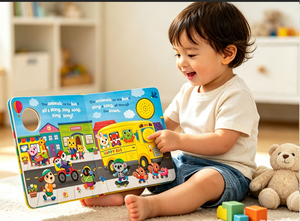 Le livre sonore musical pour tout-petits « Les roues du bus chantent en unisson » avec 1 bouton, livre cartonné musical, livre d'apprentissage précoce avec comptes-rendus - Product Image 4